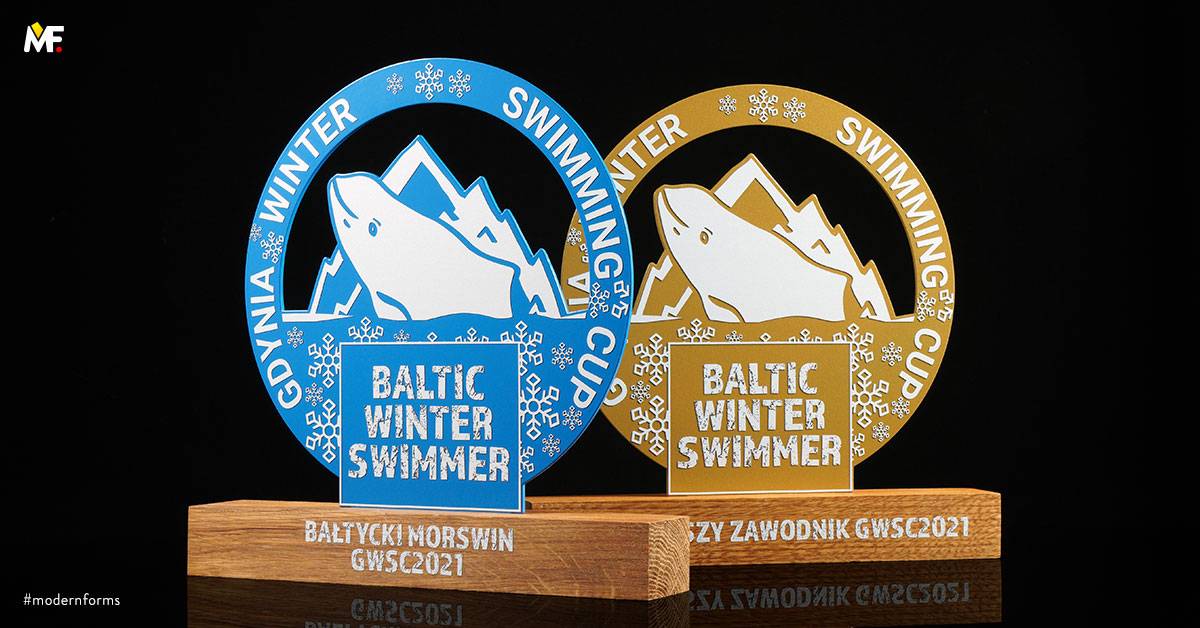Statuetki Sportowe Pływanie Ażurowany Drewno Niebieski Stal Standard Złoty 