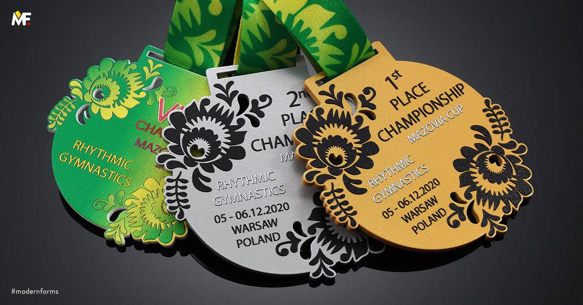 Medale Sportowe Gimnastyka Ażurowany Biały Jednostronny Premium Srebrny Stal Złoty 