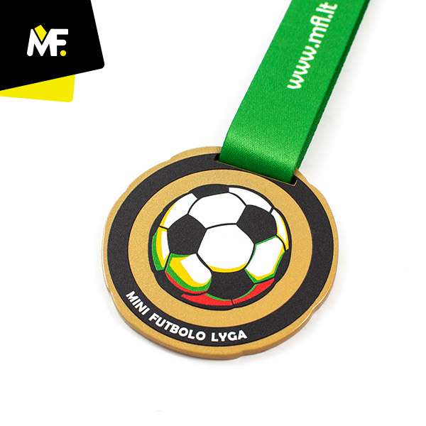 Medale Sportowe Piłka nożna Jednostronny medale Niestandardowy Piłka nożna Premium sportowe Stal czarna Złoty 