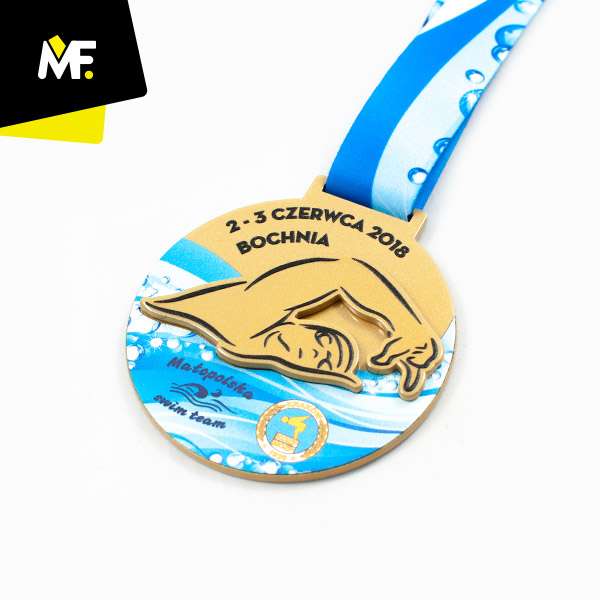 Medale Sportowe Pływanie Brązowy Jednostronny medale Okrągłe pływanie Premium sportowe Srebrny Stal czarna Złoty 